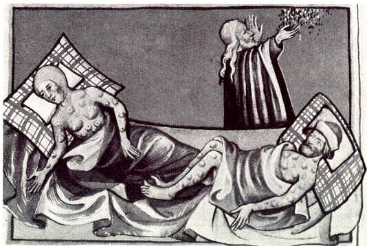 Illustration biblique de 1411 de la peste bubonique (dp).
