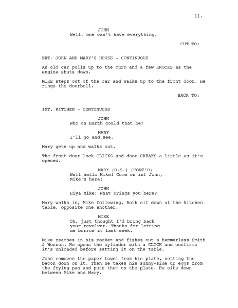 Example of screenplay formatting. Author Mendaliv.